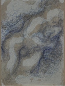"Couple"  mine de plomb, stylo bille, gouache et vernis sur papier marouflé sur carton              