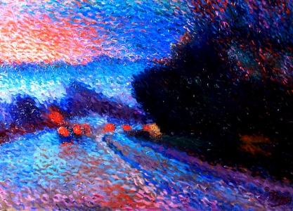 huile sur toile "Sous la pluie"                                          