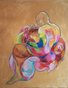 "Enlacement " huile sur papier marouflé sur toile                       