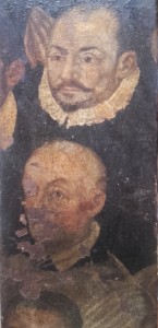 école Flamande, huile sur panneau; détail du tableau de petit format, avant notre intervention                                  