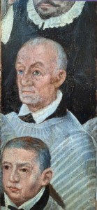 école Flamande, huile sur panneau; détail  avec l'integration du visage                           