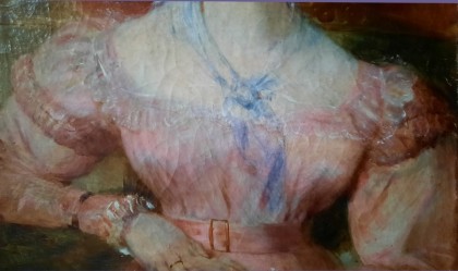 Portrait de femme, huile sur toile, détail du tableau après la restauration                          