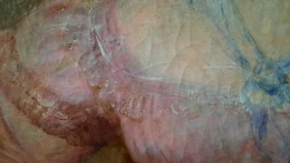 Portrait de femme, huile sur toile, détail du tableau après la retouche                        