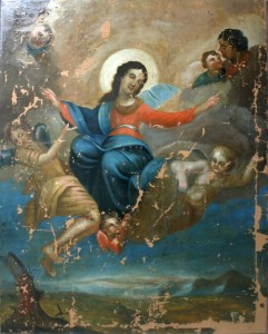 "Assomption de la Vierge" église de Mailhat, Puy de Dôme pendant la restauration            