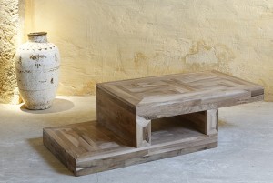 Table basse coulissante en marqueterie de Noyer