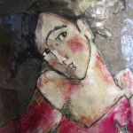 "Cabine d'essayage" les personnages que l'artiste affectionne sont ici représentés.